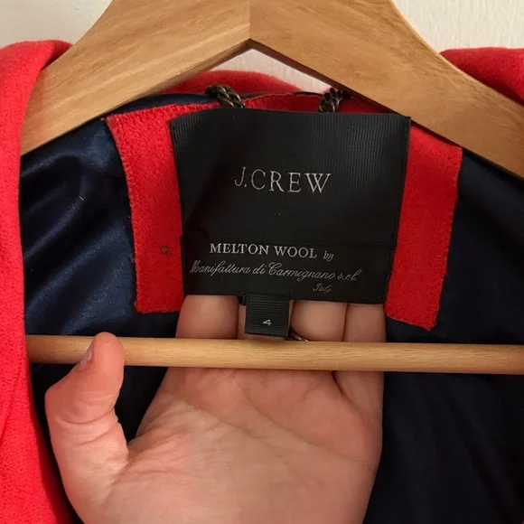 J.Crew Bright Coral Hooded Wool Coat - Picture 2 of 6
